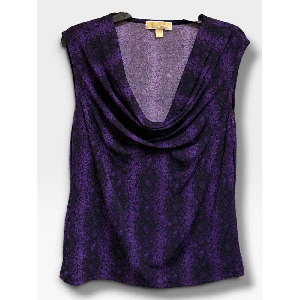 MICHAEL Michael Kors Purple Black Snakeskin Cowl Neck Sleeveless Top L